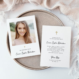 Invitation Photo douce et simple et confirmation Gold Cross