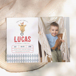 Invitation Photo d'Ours de Cirque Vintage pour Fête d'Anniver