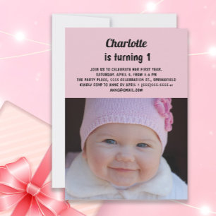 Invitation Photo du 1er anniversaire d'une jolie petite fille