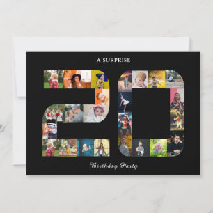 Invitation Photo du 20e anniversaire de la fête Collage noir 