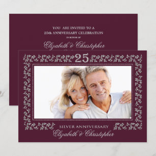 Invitation Photo du 25e anniversaire du Mariage Plum Silver