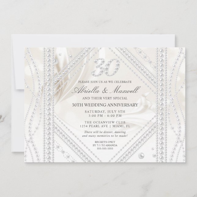 Invitation Photo du 30e anniversaire de mariage avec perle (Devant)