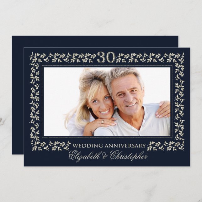 Invitation Photo du 30e anniversaire du Mariage Marine Blue S (Devant / Derrière)