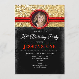 Invitation photo du 30e anniversaire - Gold Black