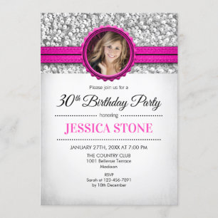 Invitation Photo du 30e anniversaire - Silver White Hot Pink