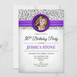 Invitation Photo du 30e anniversaire - Silver White Purple