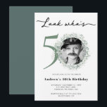 Invitation Photo du 50e anniversaire de la fête<br><div class="desc">Le design aquarelle de l'invitation photo 50th Birthday Party est un étonnant mélange d'éléments vintages et modernes qui se réunissent pour créer une oeuvre d'art vraiment unique et belle. Les délicates branches d'eucalyptus, rendues dans une palette de couleurs douces et muettes, ajoutent une touche de beauté naturelle et de charme...</div>