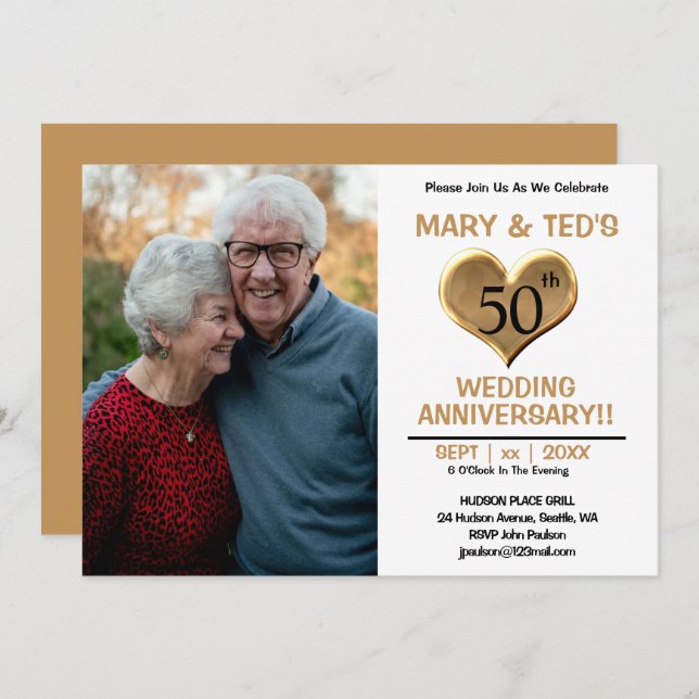 Invitation Photo du 50e anniversaire de mariage (Devant / Derrière)