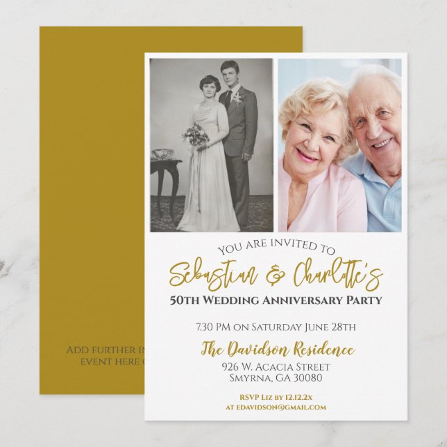 Invitation Photo du 50e anniversaire du Mariage (Devant / Derrière)