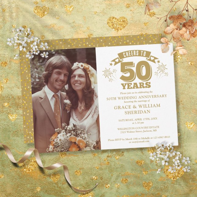 Invitation Photo du 50e anniversaire du Mariage (Cheers To 50th Wedding Anniversary Photo Invitation)