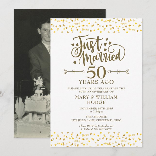 Invitation Photo du 50e anniversaire du Mariage marié (Devant / Derrière)