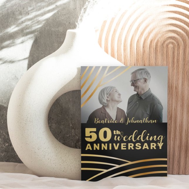 Invitation Photo du 50e anniversaire du Mariage moderne Black (Créateur téléchargé)