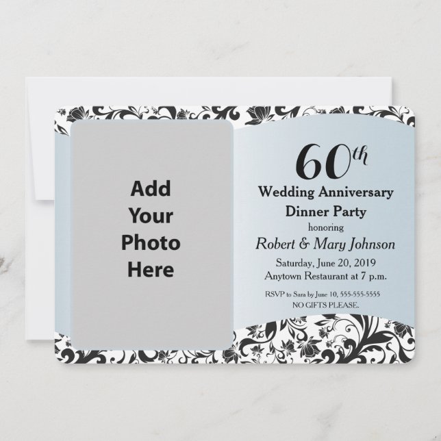 Invitation Photo du 60e anniversaire de mariage Black Swirl & (Devant)