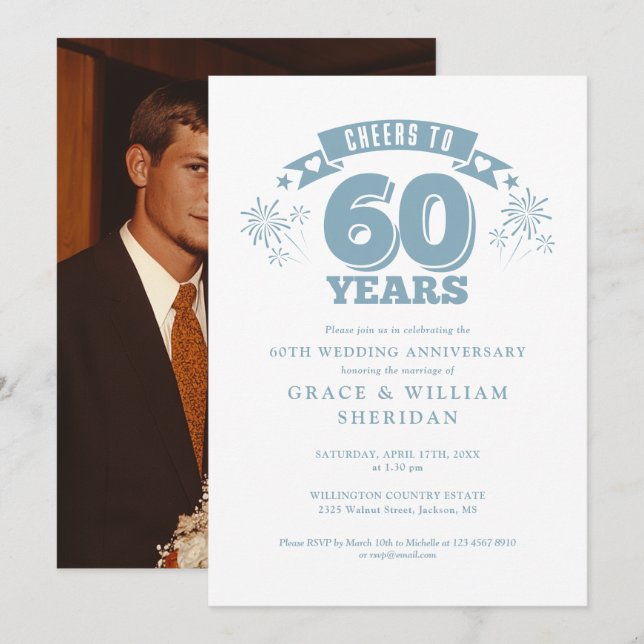 Invitation Photo du 60e anniversaire du Mariage (Devant / Derrière)