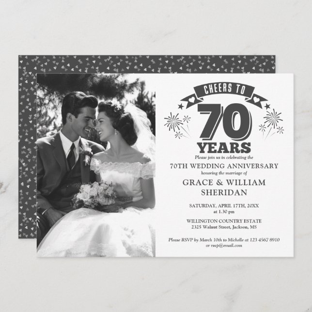 Invitation Photo du 70e anniversaire du Mariage (Devant / Derrière)