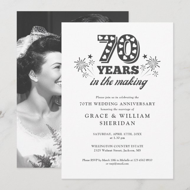 Invitation Photo du 70e anniversaire du Mariage (Devant / Derrière)