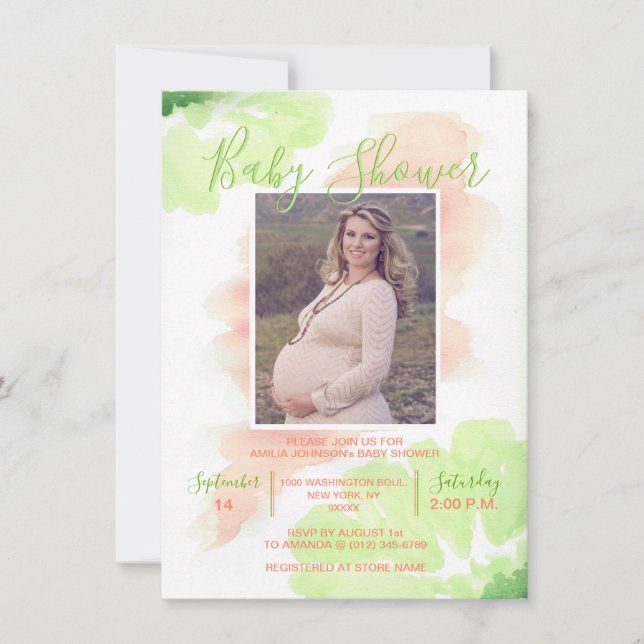 Invitation PHOTO du BABY SHOWER | de pêche de rose de chaux (Devant)
