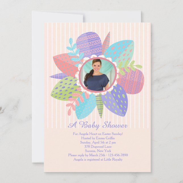 Invitation photo du Baby shower de printemps (Devant)