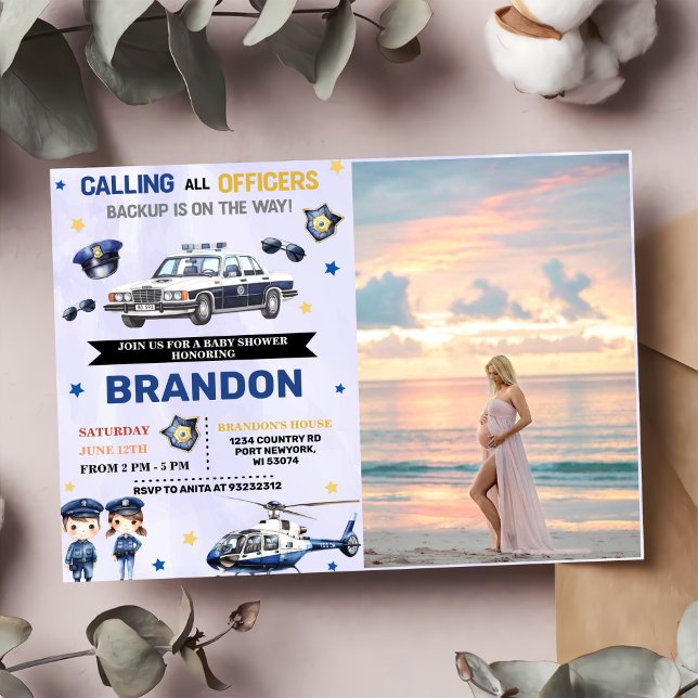 Invitation Photo du Baby shower des garçons de police (Créateur téléchargé)