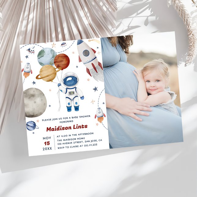 Invitation Photo du Baby shower garçon de l'astronaute spatia (Créateur téléchargé)