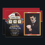 Invitation Photo du Casino Las Vegas Night Birthday Party<br><div class="desc">Slot Machine Casino Conception photo de la fête de nuit. Parfait pour tous les anniversaires d'âge. Modifiez simplement le texte pour convenir à votre parti. Impression arrière incluse.</div>