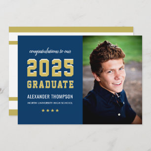 Invitation Photo du Graduate Navy Gold Graduation Party 2024