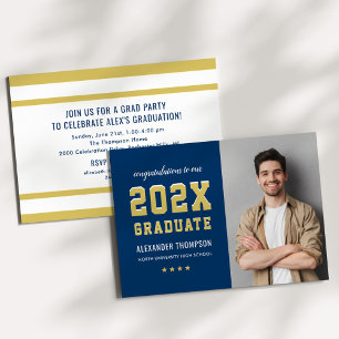 Invitation Photo du Graduate Navy Gold Graduation Party 2025