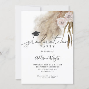 Invitation Photo du groupe Boho Pampas Grass Graduation Party