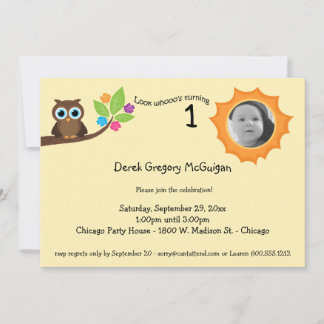 Invitation photo du hibou de la fête d'anniversair