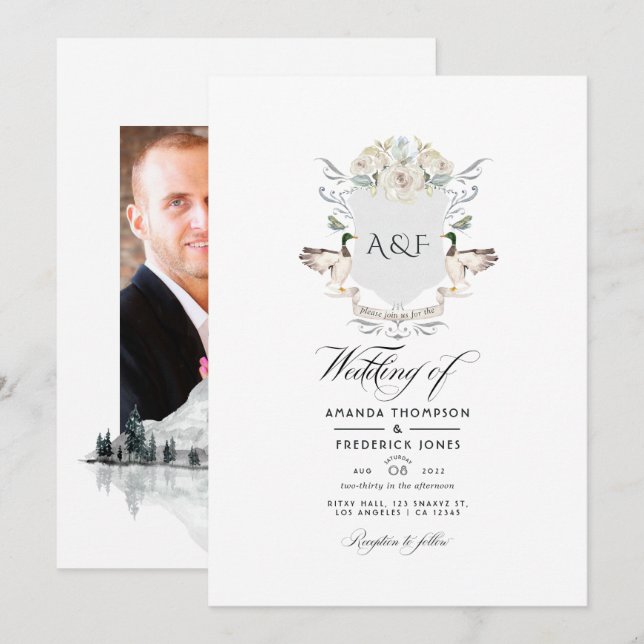 Invitation Photo du Mariage de la crête de monogramme de Lake (Devant / Derrière)