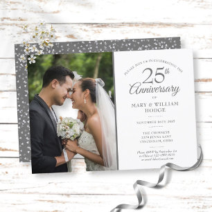 Invitation Photo du Mariage du 25e anniversaire Silver Confet