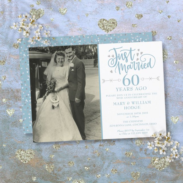 Invitation Photo du Mariage du 60e anniversaire du mariage (Just Married 60th Anniversary Wedding Photo Invitation)