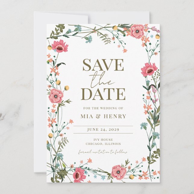 Invitation Photo du Mariage Fleur sauvage vintage Enregistrer (Devant)