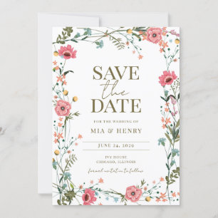Invitation Photo du Mariage Fleur sauvage vintage Enregistrer