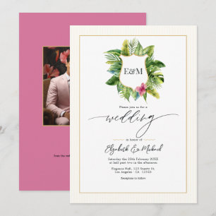 Invitation Photo du Mariage Tropical Greenery et code QR