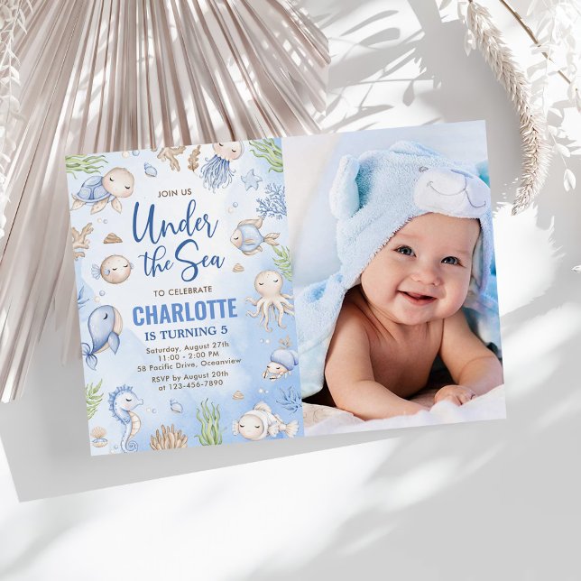 Invitation Photo du parti Anniversaire de enfant de la mer (Créateur téléchargé)