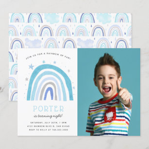 Invitation Photo du parti Anniversaire de enfant moderne Blue