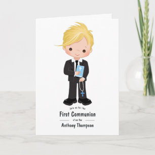 Invitation Photo du premier garçon blond à la première commun