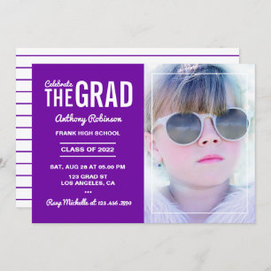 Invitation Photo du Royal Purple and White Graduation Party