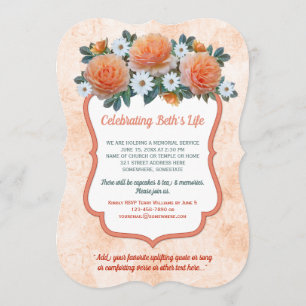 Invitation Photo du service Memorial Apricot Roses White Dais