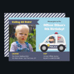Invitation Photo d'un policier en voiture de son anniversaire<br><div class="desc">Cette invitation présente un mignon garçon policier dans une petite voiture de police. Personnalisez facilement les détails de votre fête, y compris les informations sur la fenêtre de la voiture et le placement photo. Parfait pour les garçons d'anniversaire qui aiment les voitures de police ! Pour ajuster votre photo, passez...</div>