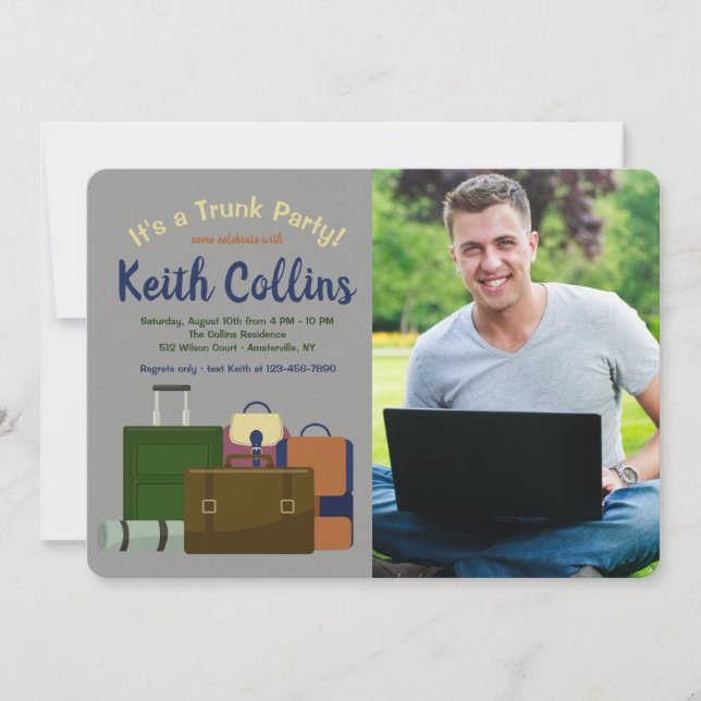 Invitation photo d'une fête de voyage (masculine) (Devant)