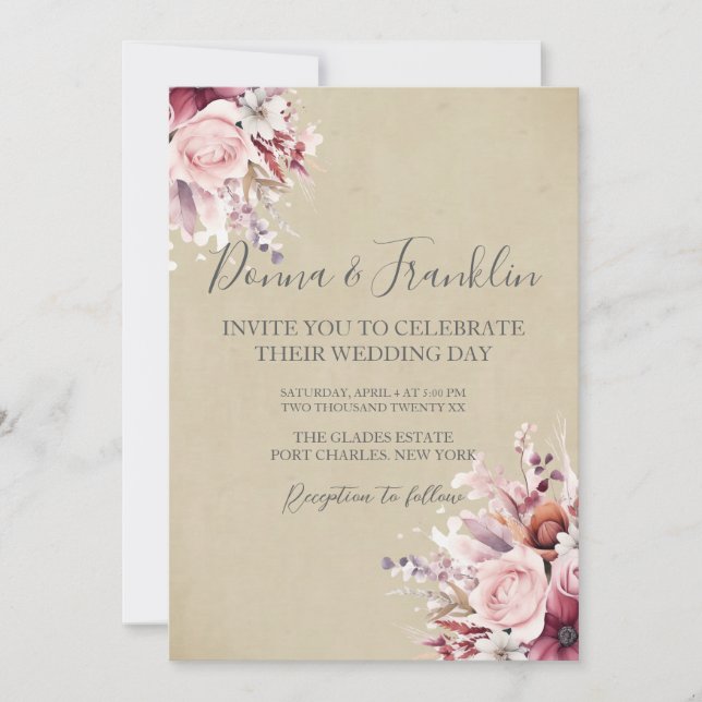 Invitation Photo Dusty Rose QR Code Mariage (Devant)