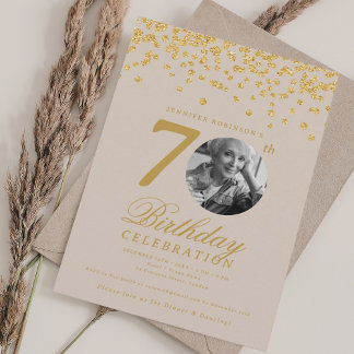 Invitation Photo élégant 70e anniversaire Champagne doré