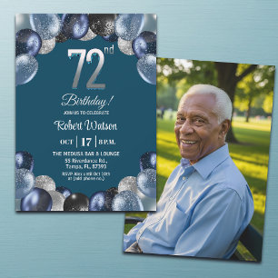 Invitation Photo élégant 72e anniversaire avec paillettes ble
