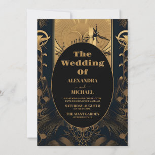 Invitation Photo Elegant Art Déco Peacocks Mariage