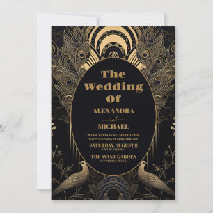Invitation Photo Elegant Art Déco Peacocks Mariage