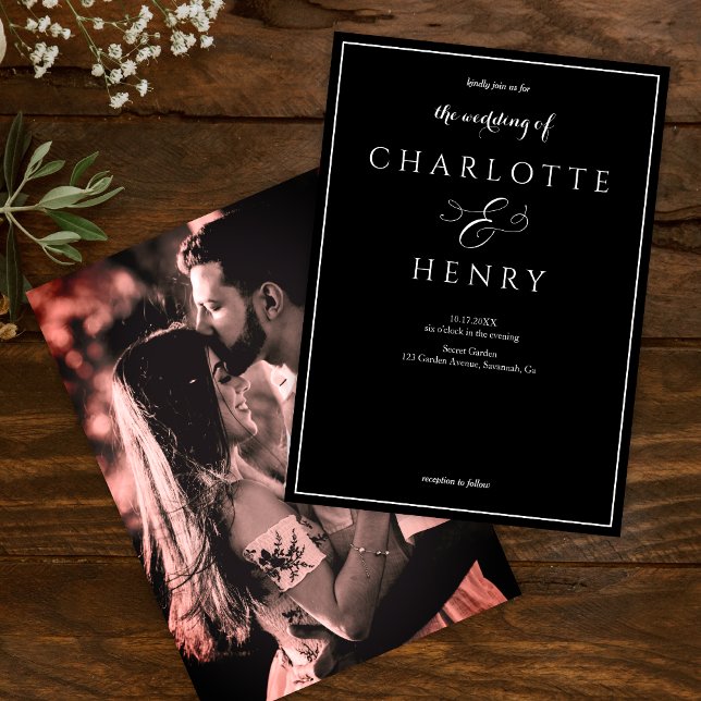 Invitation Photo Elegant Callighraphy Script Mariage noir (Créateur téléchargé)