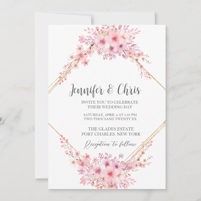 Invitation Photo Elegant Cherry Blossom QR Code Mariage (Devant)