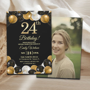 Invitation Photo élégant d'anniversaire 24 ans avec paillette